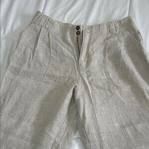 Garnet Hill Striped Beige Linen Pants